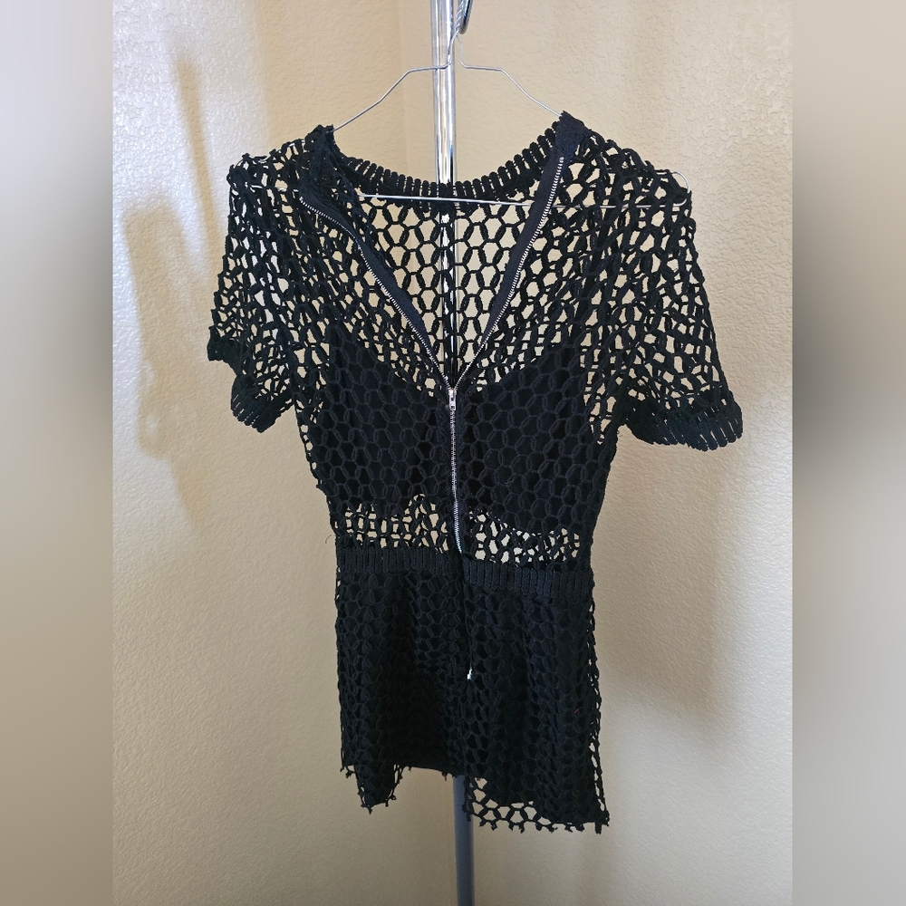 Charlotte Russe Black Net Peep Zip Up Mini Dress